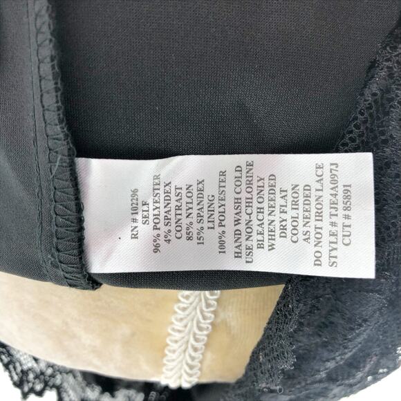 Next Up Womens Asymmetric Slip Dress 7/8 Black Lace Trim Cocktail Party NWT - Picture 10 of 10